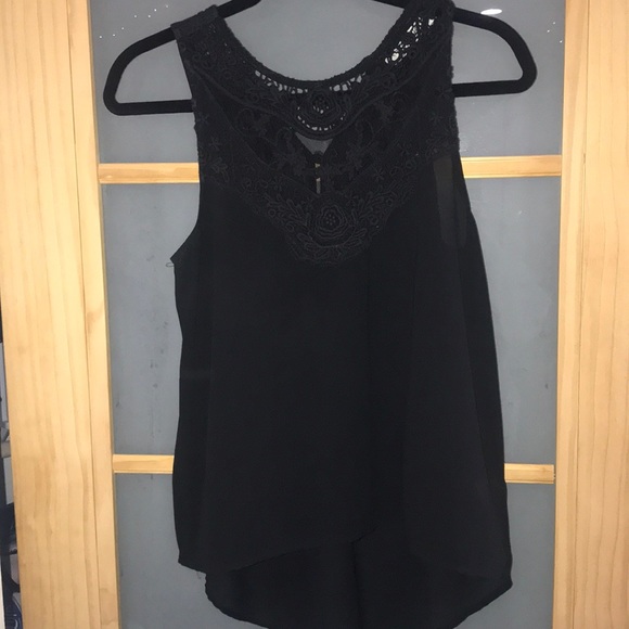 Black high neck, laced, chiffon blouse - Picture 1 of 3